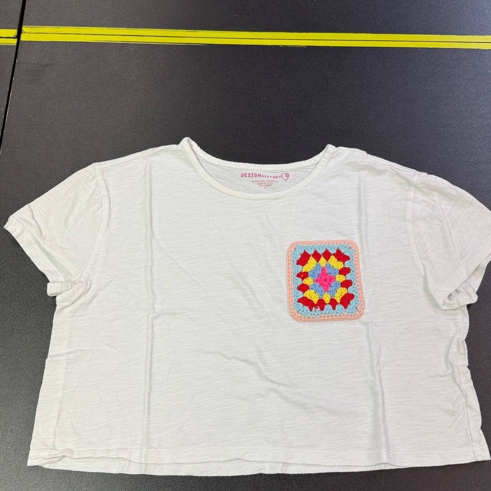 Kids White Crochet Patch T-Shirt